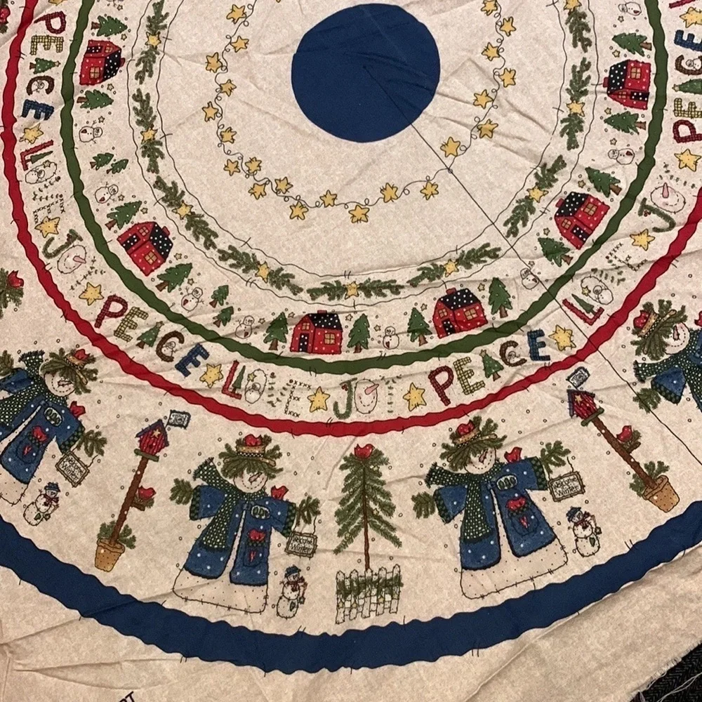 Vintage Peace Love Joy Christmas tree skirt sewing panel New